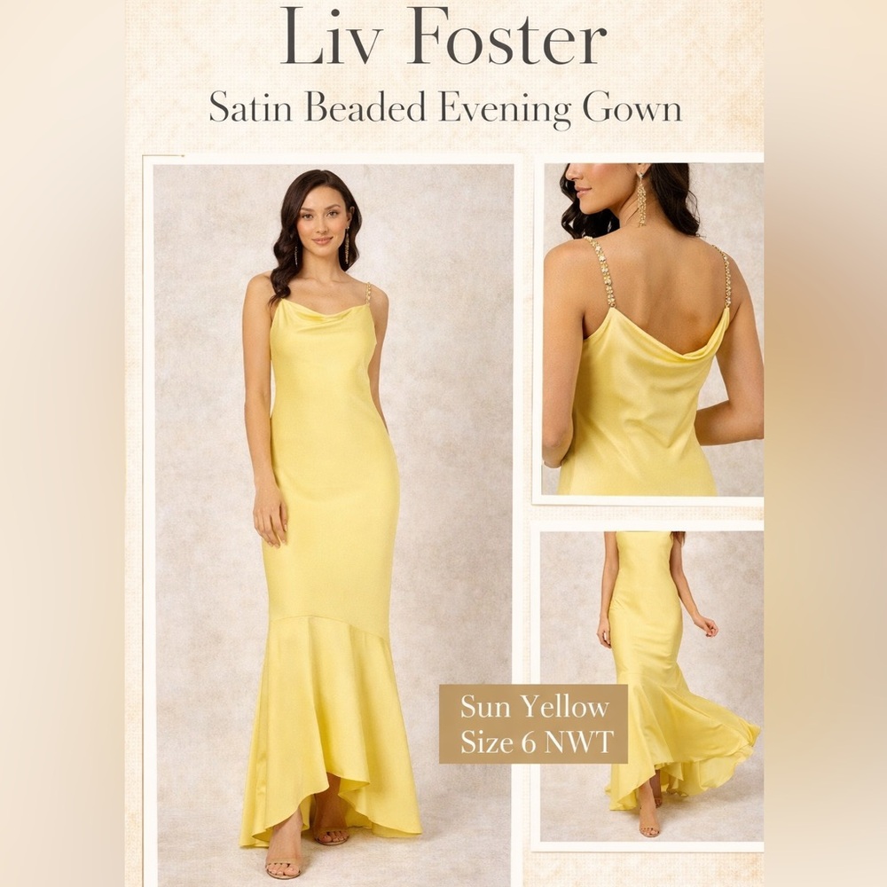 Liv Foster Yellow Size 6 High Low Beaded Strap Dress NWT Formal Designer Gown